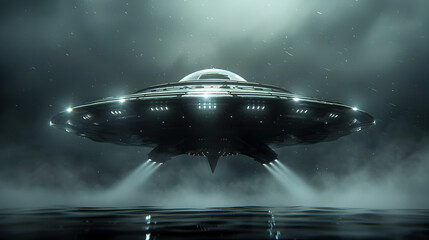 Obraz premium Eerie Spacecraft Conducting Clandestine Experiments on Isolated Individuals in Cinematic Style