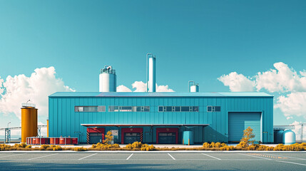 Industrial landscape with factory and blue sky. 3d rendering.