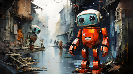 Construction Robots watercolor