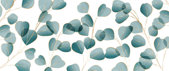 Luxury art background background with leaves of exotic plants in transparent style. Botanical banner for decoration, print, textile, wallpaper, interior design, poster.