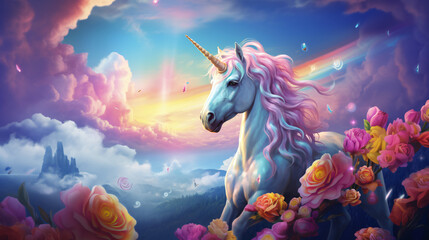 Obraz na płótnie Canvas Unicorn in a fantasy landscape.