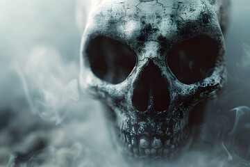 Haunting Skeletal Visage Shrouded in Ominous Atmosphere