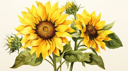 A watercolor painting of sunflowers.