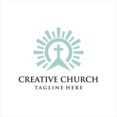 creative church logo. Mountain, sun, cross, design inspiration, vector