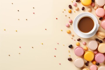 Obraz premium Macaron on solid pastel background. copy text space