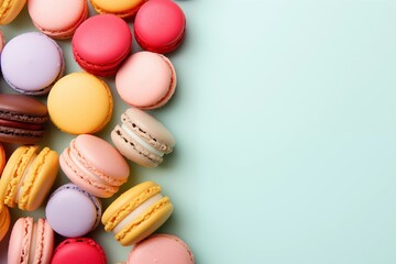 Macaron on solid pastel background. copy text space