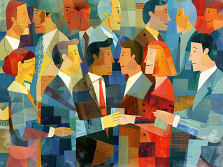 Businesspeople engage in networking events and conferences