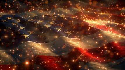 USA flag in glitters background. Happy 4th of July of Independent day for holiday celebrations. background. For USA Labor day celebration. With Happy Labor Day Weekend text.