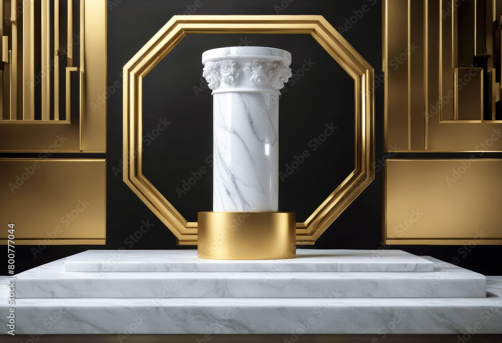 Poster 'simple frame concept background blocks space rendering pedestal marble two black abstract minimal s