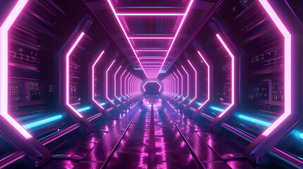 3D abstract background with neon lights. neon tunnel .space construction. .3d illustration