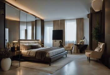stylish large mirror bedroom interior Modern