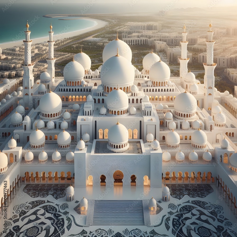 Aufkleber a model of a mosque with a large white building in the background generated by ai