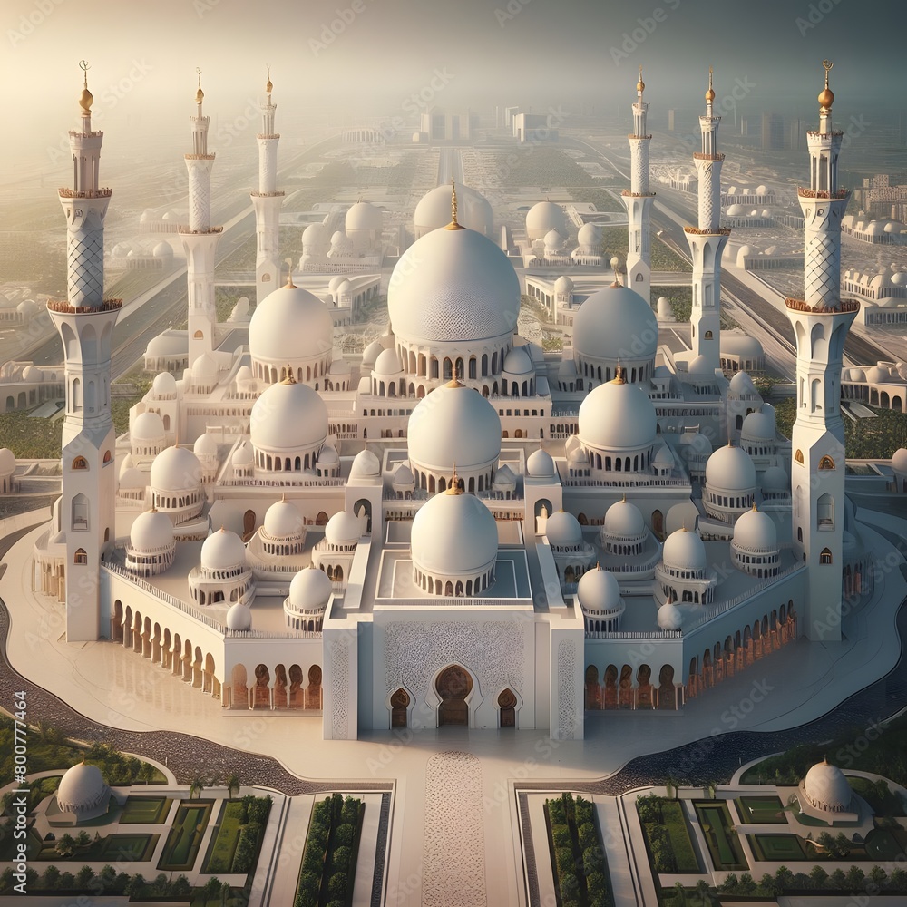 Aufkleber a model of a mosque with a large white building in the background generated by ai