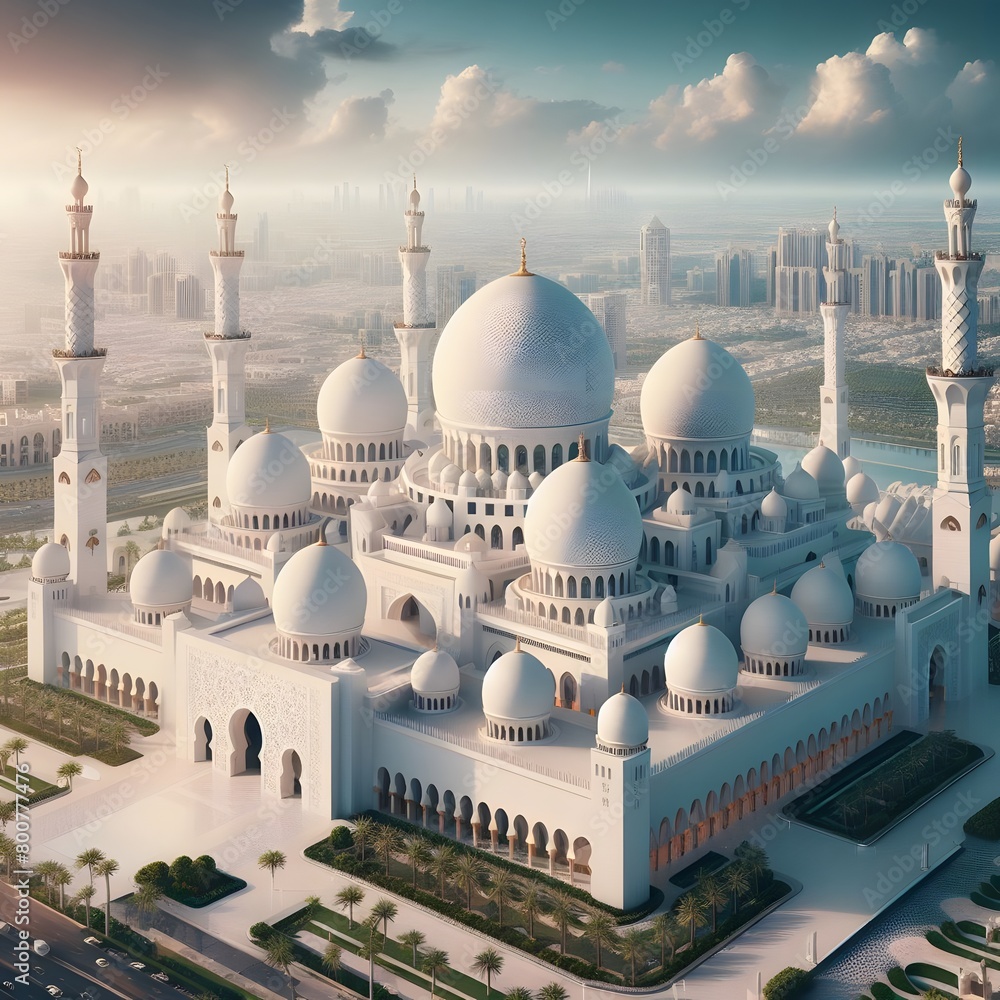 Aufkleber a model of a mosque with a large white building in the background generated by ai