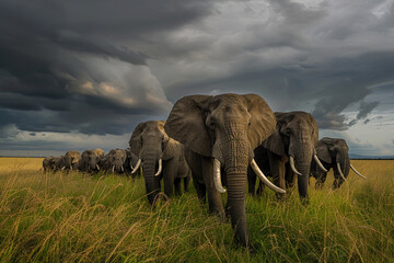 Fototapeta premium Powerful elephants command attention with their majestic presence