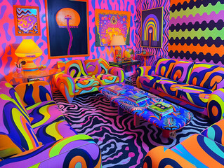 Psychedelic patterns and neon colors are hallmarks of retro design from the 1960s and 1970s