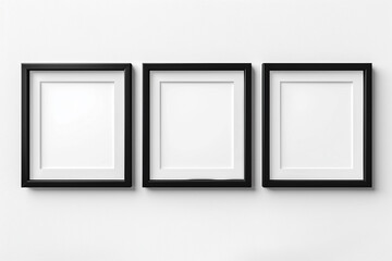 Realistic picture frame mockup black border set on white background.