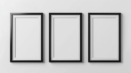 Realistic picture frame mockup black border set on white background.