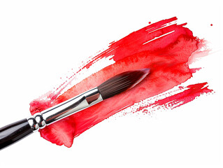 red brush watercolor painting isolated on white background.
