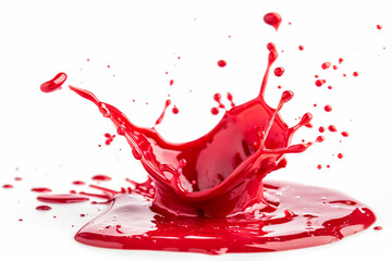 Red paint splatter Drops splash Isolated on white background.
