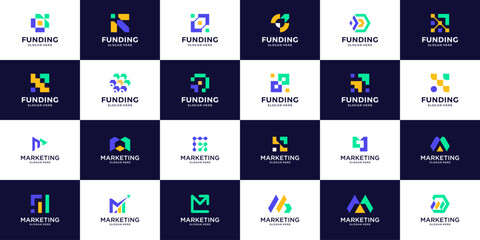 Abstract business arrow logo collection. Modern financial, investment, marketing logo design. Icons for business, corporate, colorful logo.