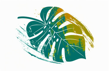 abstract caligrafitti style monstera leaf on a white backround