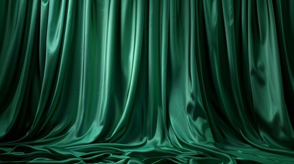 Blank mockup of luxurious silk dupioni curtains in a deep emerald green hue perfect for creating a luxurious and regal atmosphere. .