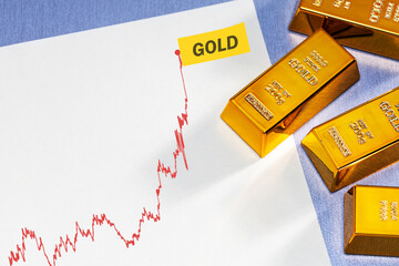 Rising gold prices. gold bars and rising chart.