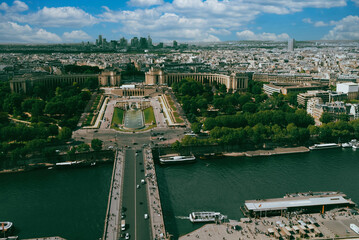 Paris, France. April 25, 2022: Chaillot Palace and its gardens. panoramic view.