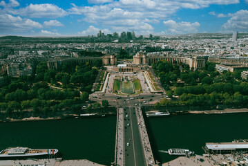 Paris, France. April 25, 2022: Chaillot Palace and its gardens. panoramic view.