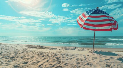 Blank mockup of a patriotic beach flag featuring a flaginspired design great for promoting your Fourth of July beach event. .