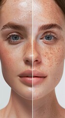 microdermabrasion treatment: a split-screen showing the before and after results, with smoother skin