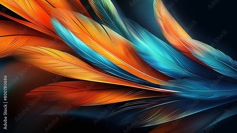 Aufkleber vivid abstract digital art depicting fluid, feather-like shapes in a dynamic arrangement with a grad