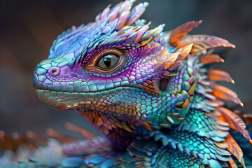 Fototapeta premium A colorful dragon with a blue eye and a long tail