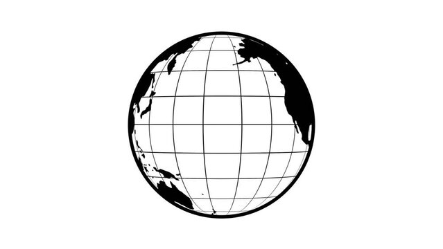 Animated Globe Rotating, looping Animation, Black And White,  Alpha channel, transparent background. 4K resolution