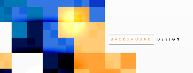 A symmetrical pattern of electric blue and amber rectangles on a white background, creating a vibrant display of colorfulness and parallel lines