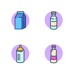 Bottle of milk line icon set. Baby bottle with nipple, glass bottle, milk carton, packaging. Milk packaging concept. Vector illustration for web design and apps