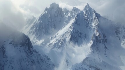 The image shows a vast snowy mountain range captured from the window of an airplane. The snow-covered peaks stretch across the horizon under a clear sky.