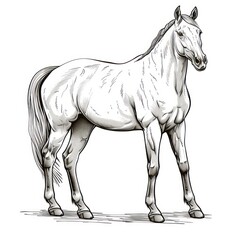 black fineliner illustration of white horse on white background