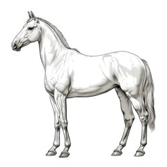 black fineliner illustration of white horse on white background