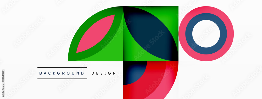 Poster a vibrant logo design featuring circles, squares, and triangles in electric blue and magenta on a wh