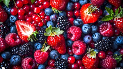 Fototapeta premium A colorful array of fresh berries, bursting with antioxidants and flavor, promising a guilt-free indulgence. 