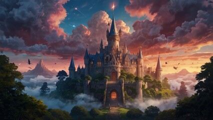 A magical academy nestled in the clouds game art