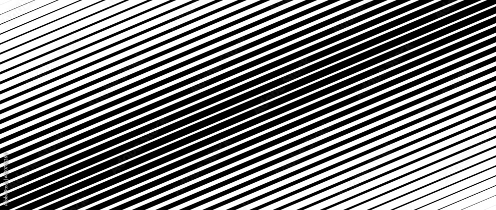 Poster Oblique line halftone gradient texture. Fading diagonal stripe gradation background. Slant linear pattern backdrop. Thin to thick stripe vanish backdrop for overlay, print, cover. Vector wide texture