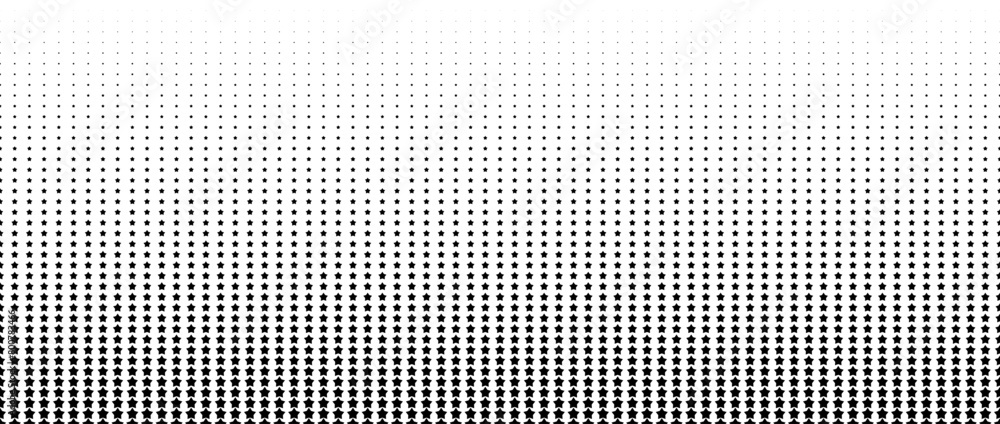 Poster black star halftone gradient texture. vanishing stars polka dot background. repeating gradation patt