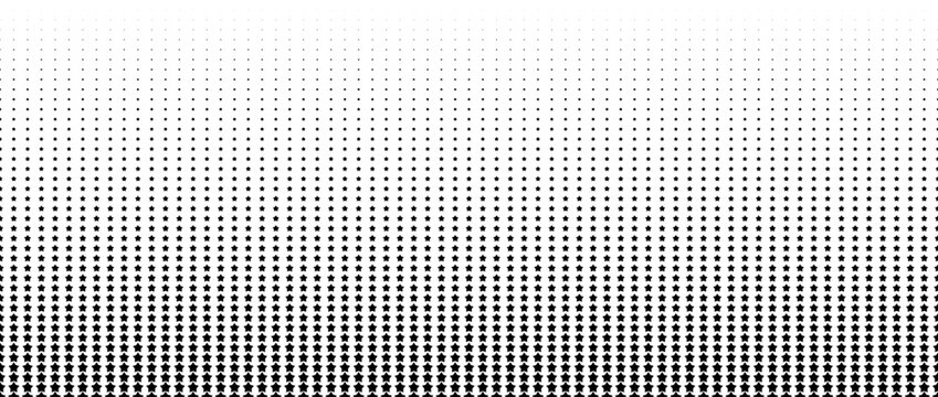Black star halftone gradient texture. Vanishing stars polka dot background. Repeating gradation pattern background. Fading comic pop art overlay backdrop. Raster effect wallpaper. Vector texture