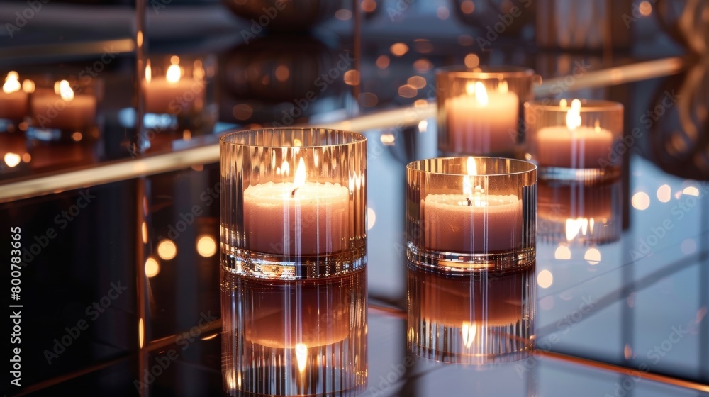Poster set atop a mirrored surface these candles reflect and amplify their warm glow creating a sense of de