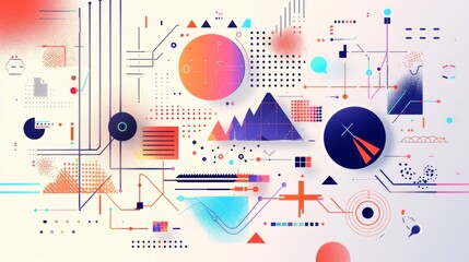 Obraz premium Abstract geometric pattern, playful shapes, primary colors, childlike wonder