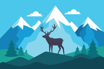 Mountain Landscape With Caribou vector design