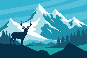 Mountain Landscape With Caribou vector design